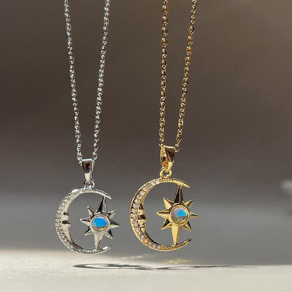 OMNI™ Stainless Steel Crescent Moon and Star Zircon Pendant Necklace