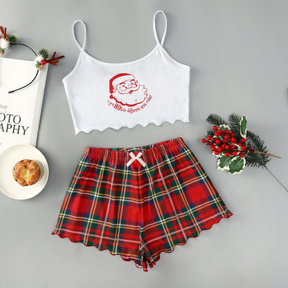 OMNI™ Women's Christmas Two-piece Silky Sleeveless Spaghetti Strap and Shorts Set
