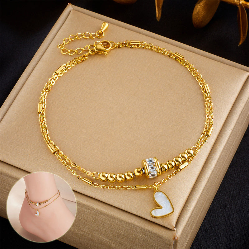 OMNI™ Classic Boho Titanium Steel Double Layered Heart Ankle Chain