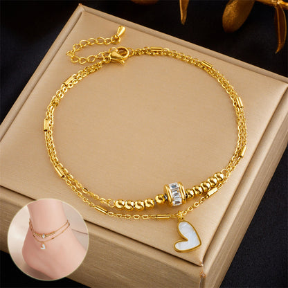 OMNI™ Classic Boho Titanium Steel Double Layered Heart Ankle Chain