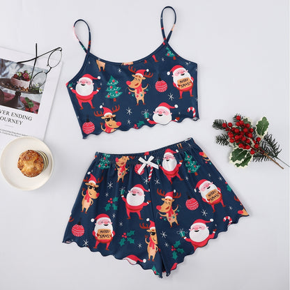 OMNI™ Women's Christmas Two-piece Silky Sleeveless Spaghetti Strap and Shorts Set