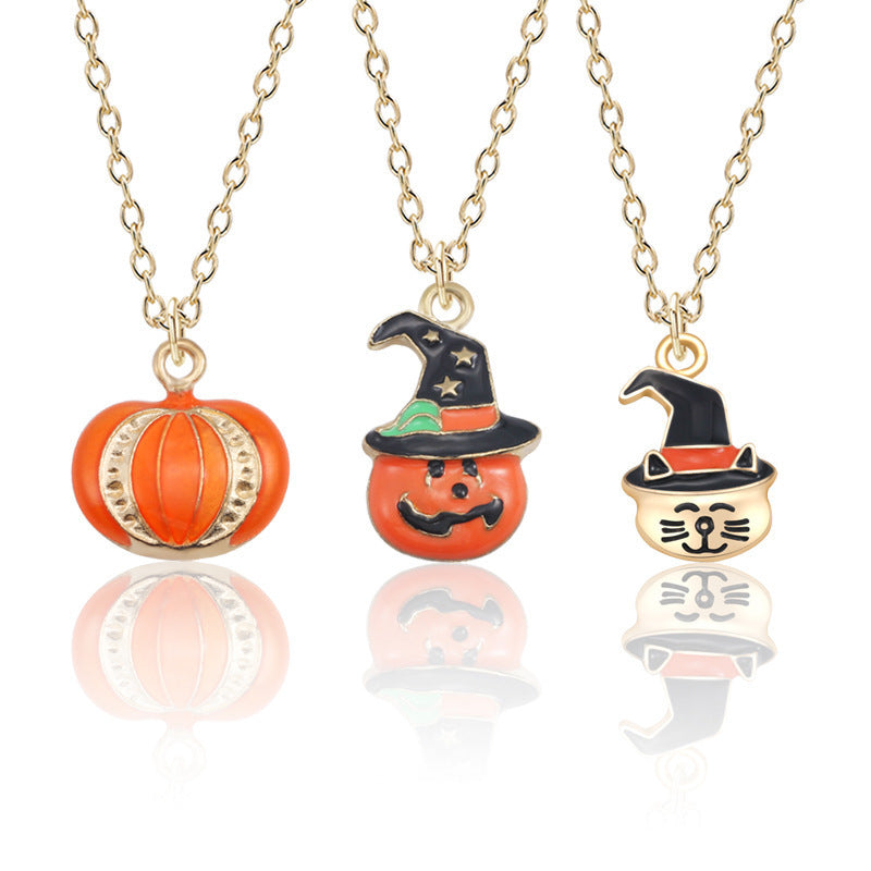 OMNI™ Halloween Pumpkin Cat Witch Clavicle Necklace