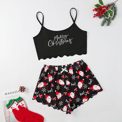 OMNI™ Women's Christmas Two-piece Silky Sleeveless Spaghetti Strap and Shorts Set