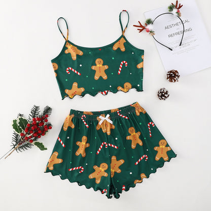 OMNI™ Women's Christmas Two-piece Silky Sleeveless Spaghetti Strap and Shorts Set