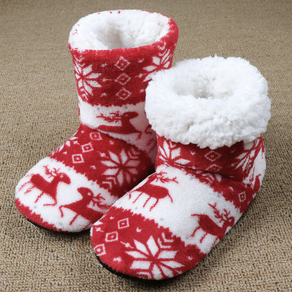 OMNI™ Warm Soft Plush Reindeer Snowflake Coral Fleece Christmas Boots