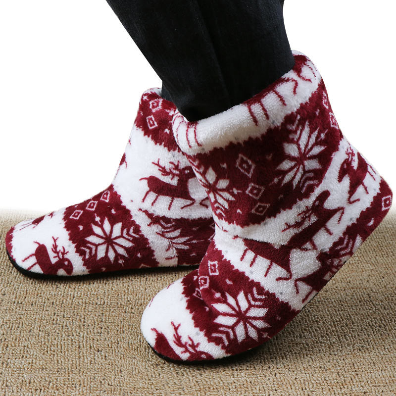 OMNI™ Warm Soft Plush Reindeer Snowflake Coral Fleece Christmas Boots