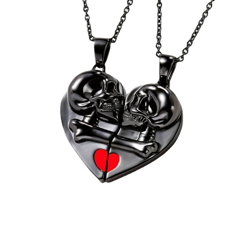 OMNI™ Punk Retro Heart-shaped Skull Magnetic Pendant Halloween Couples Necklace