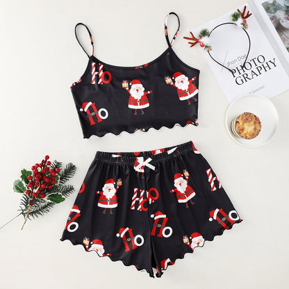 OMNI™ Women's Christmas Two-piece Silky Sleeveless Spaghetti Strap and Shorts Set