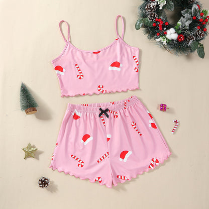 OMNI™ Women's Christmas Two-piece Silky Sleeveless Spaghetti Strap and Shorts Set