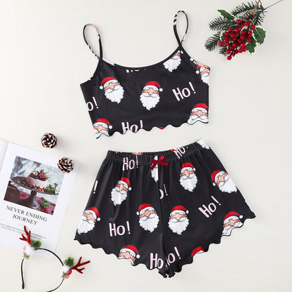 OMNI™ Women's Christmas Two-piece Silky Sleeveless Spaghetti Strap and Shorts Set