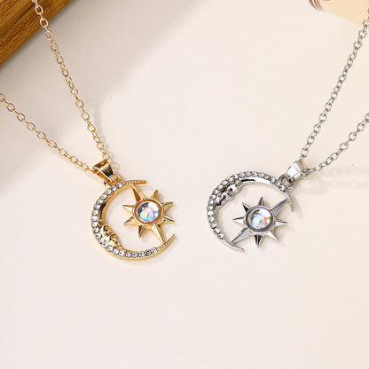 OMNI™ Stainless Steel Crescent Moon and Star Zircon Pendant Necklace