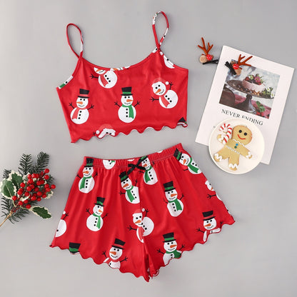 OMNI™ Women's Christmas Two-piece Silky Sleeveless Spaghetti Strap and Shorts Set