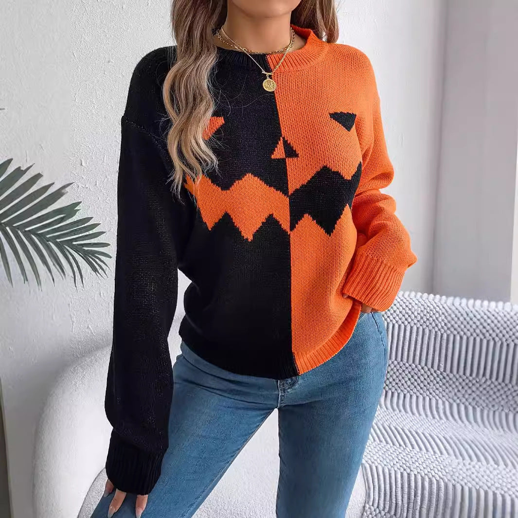 OMNI™ Halloween Jack O'Lantern Grin Long Sleeve Knitted Sweater