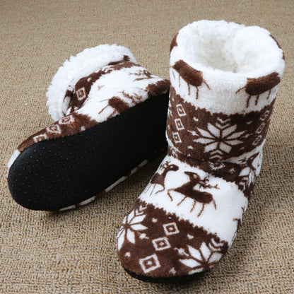 OMNI™ Warm Soft Plush Reindeer Snowflake Coral Fleece Christmas Boots