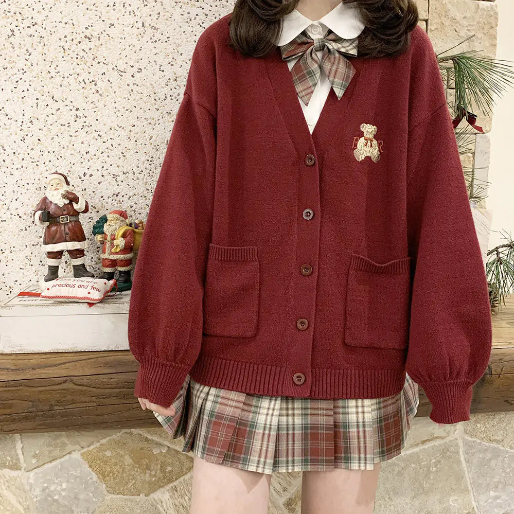 OMNI™ Cute Bear Embroidery Cardigan