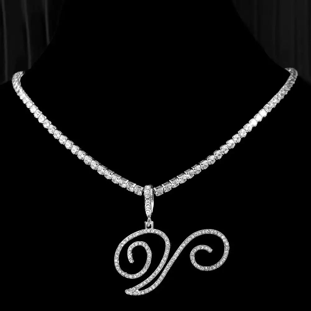 OMNI™ Cubic Zirconia Cursive Alphabet Necklace