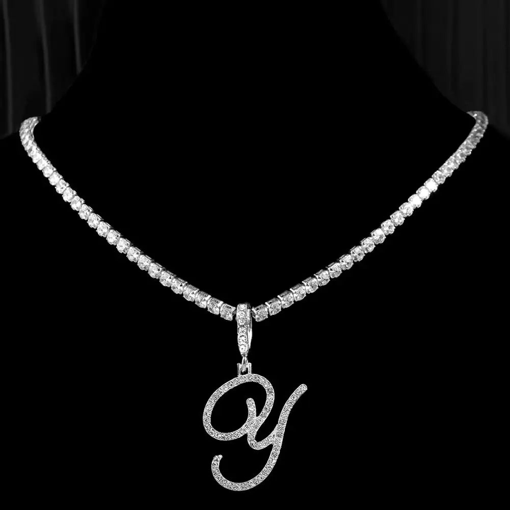 OMNI™ Cubic Zirconia Cursive Alphabet Necklace