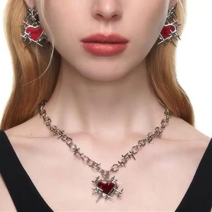 OMNI™ Red Heart Thorns Necklace and Earrings