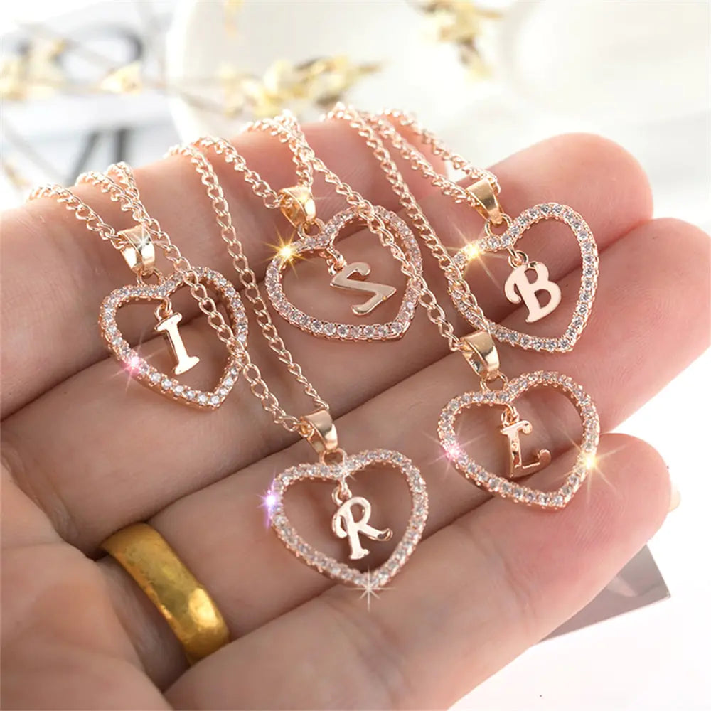 OMNI™ Rhinestone Heart Pendant Initials Necklace