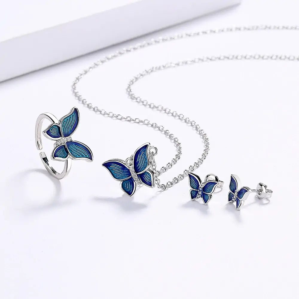 OMNI™ 925 Sterling Silver 3 Piece Blue Butterfly Necklace Set