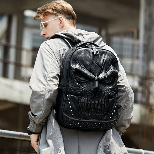 OMNI™ 3D Gothic Skull Thick Leather Large Capacity Backpack