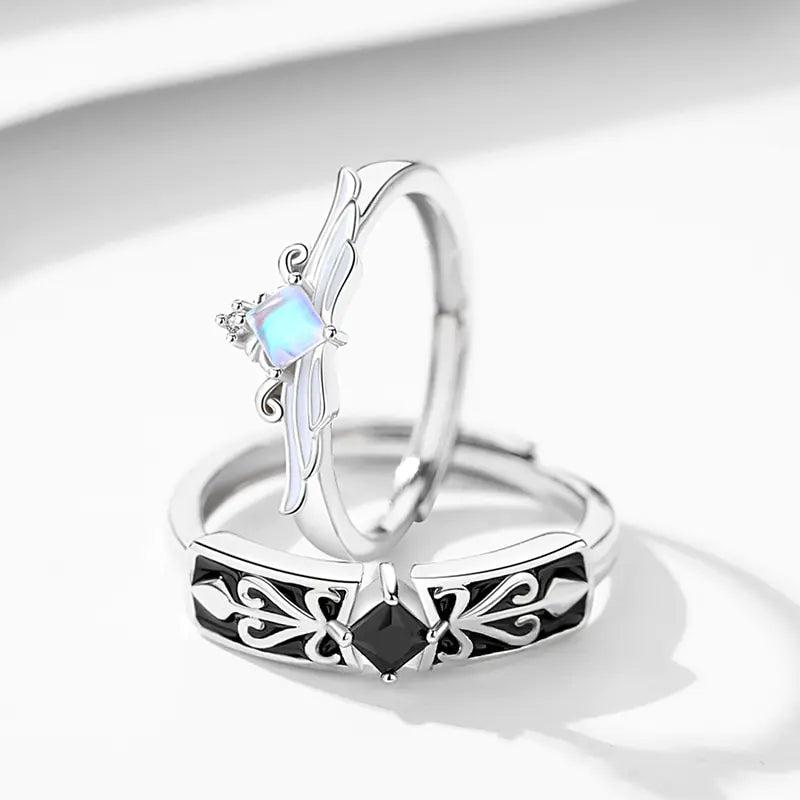 OMNI™ 925 Sterling Silver Knight Guardian and Princess Crown Couple Rings