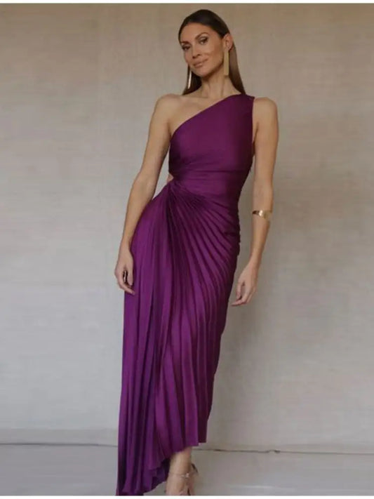 OMNI™ One Shoulder Pleated Maxi Dress