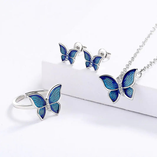 OMNI™ 925 Sterling Silver 3 Piece Blue Butterfly Necklace Set