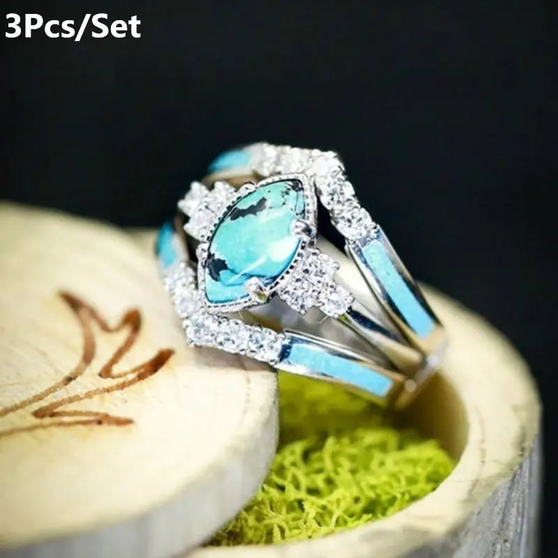 OMNI™ 3Pcs Inlaid Green Gemstone Ring Set