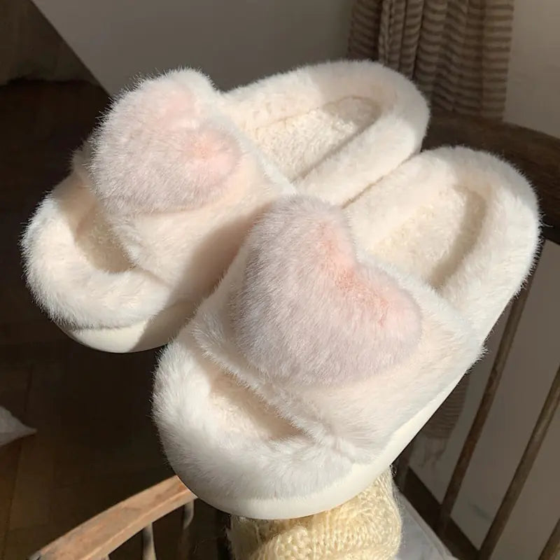 OMNI™ Lovely Heart Fluffy Fur Slippers