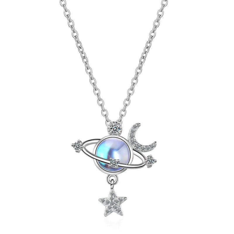 OMNI™ Luxury Crescent Moon and Star Shiny Zircon Necklace