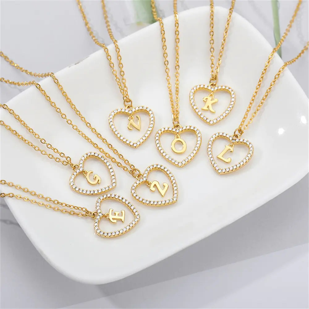 OMNI™ Rhinestone Heart Pendant Initials Necklace