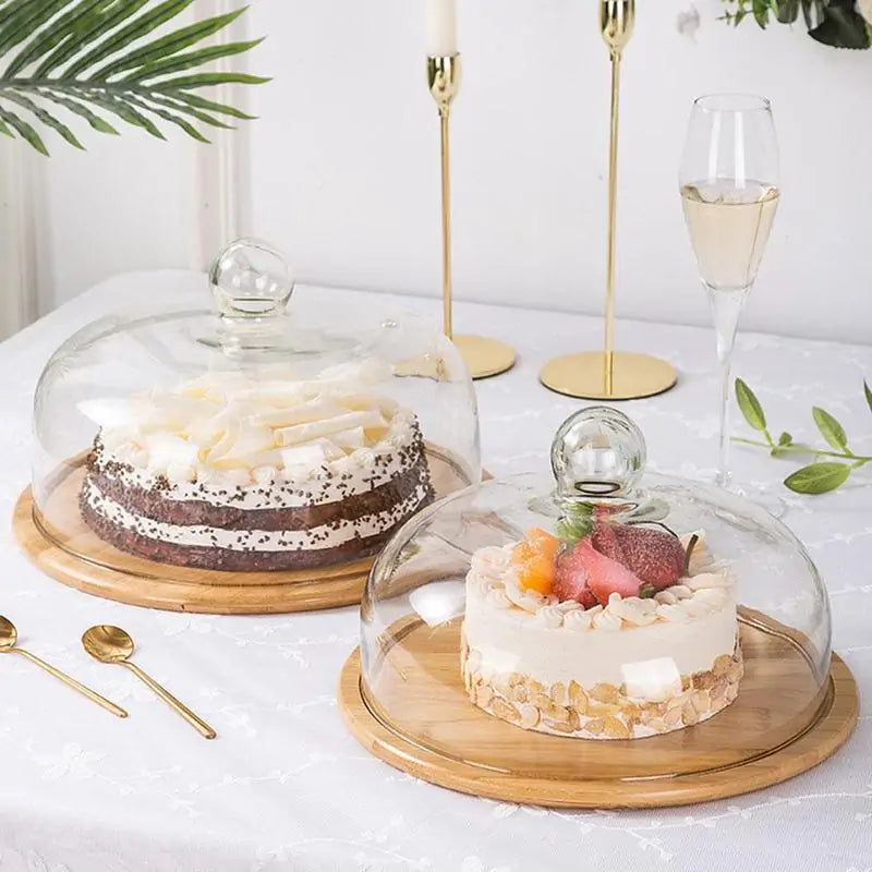 OMNI™ Lead-Free Food Grade Transparent Dustproof Cake, Food and Fruit Glass Cover with Bamboo Base