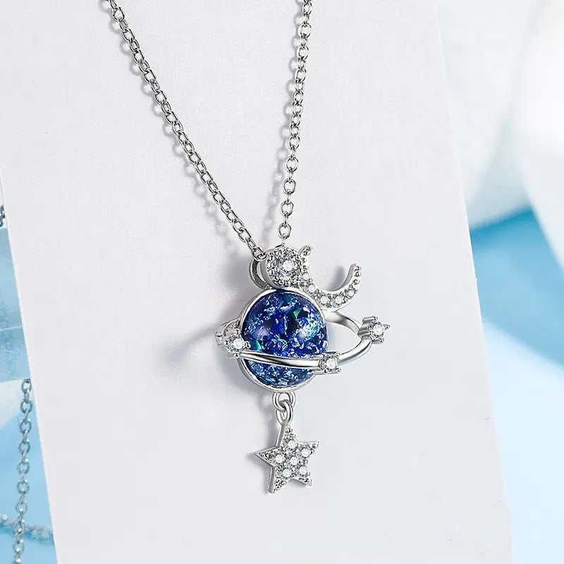 OMNI™ Luxury Crescent Moon and Star Shiny Zircon Necklace