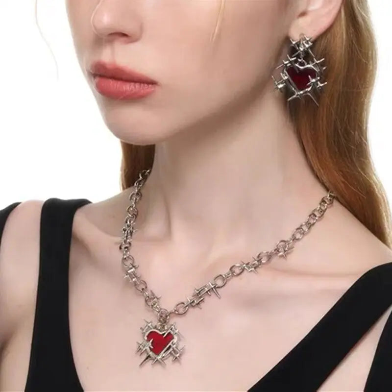 OMNI™ Red Heart Thorns Necklace and Earrings